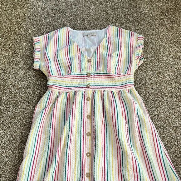 LOFT Pink and Blue Flutter Sleeve V-Neck Midi Dress - Picture 2 of 9